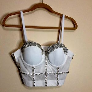 White Jeweled Corset Crop